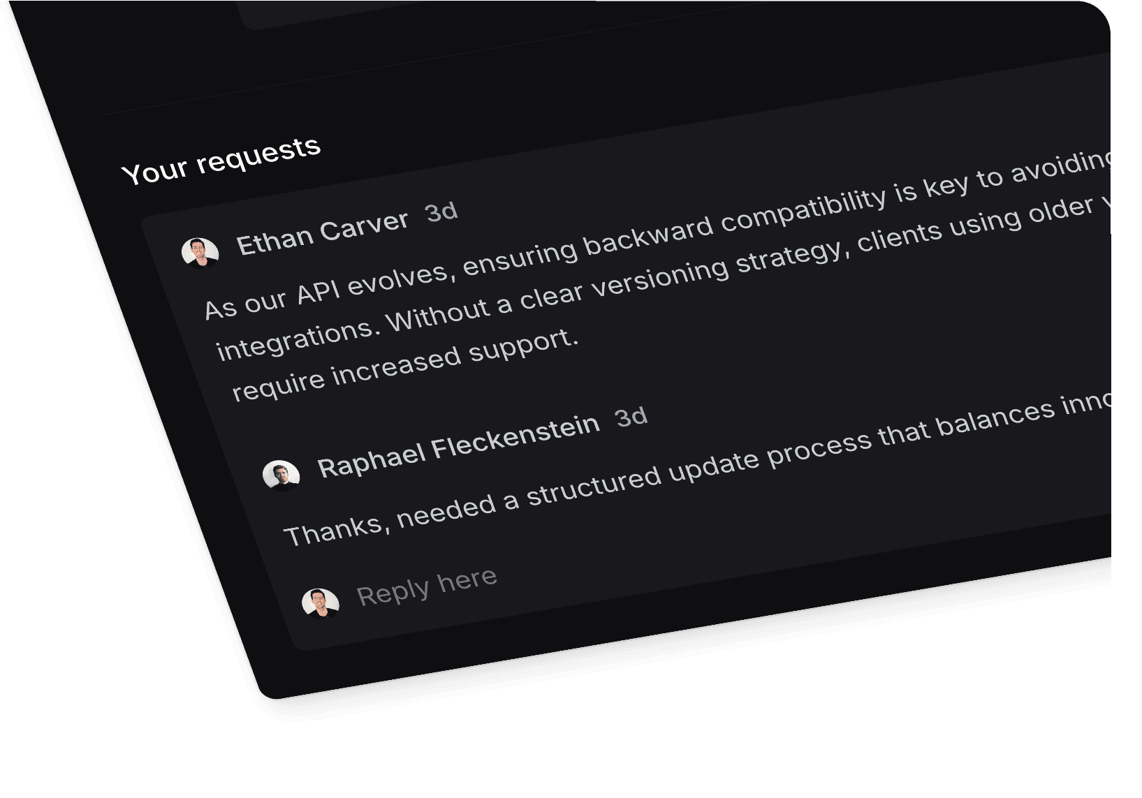 Conversation thread showing customer replies to requests
